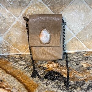 Evoke Women Tan Leather Crossbody Bag with Agate and Chain Strap